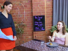 Hairy Girl Squirts During Lesbian Sex At The Cafe