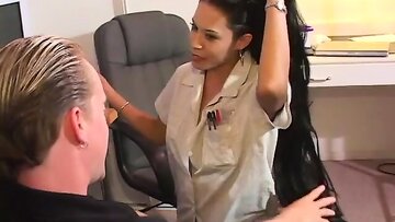 Couple Bang Lonely Babe In Threesome At Work